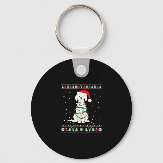 White Boxer Dog Ugly Christmas Sweater Funny Xmas  Sleutelhanger (Voorkant)