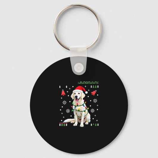 White Boxer Dog Ugly Christmas Sweater Funny Xmas  Sleutelhanger (Voorkant)