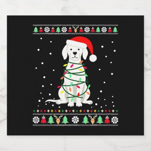 White Boxer Dog Ugly Christmas Sweater Funny Xmas  Sparkling Wijnetiket (Enkel label)