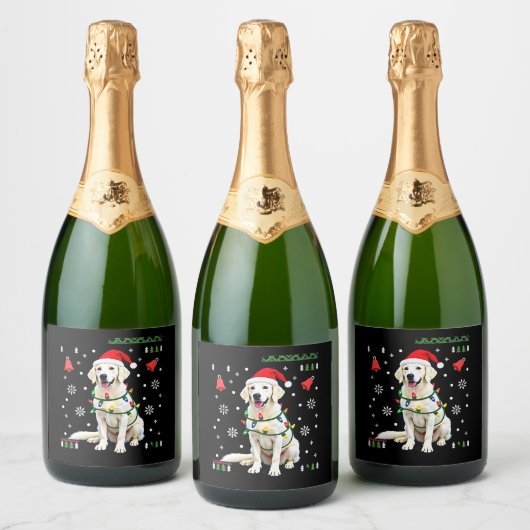 White Boxer Dog Ugly Christmas Sweater Funny Xmas Sparkling Wijnetiket (Flessen)
