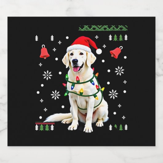 White Boxer Dog Ugly Christmas Sweater Funny Xmas Sparkling Wijnetiket (Enkel label)