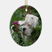 White boxer in Pink Rhodies Keramisch Ornament (Rechts)