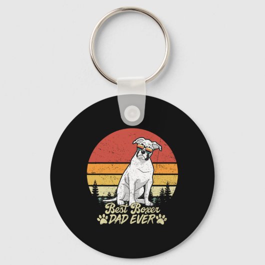White Boxer Pa Ooit Retro Dog Vaders Dag Sleutelhanger (Voorkant)