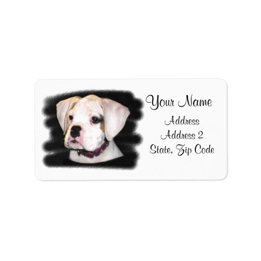 White Boxer puppy address label (Voorkant)
