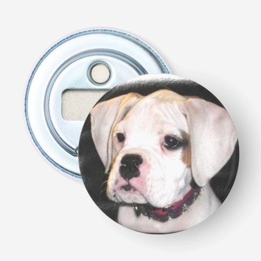 White Boxer puppy Button Flesopener (Voorkant)