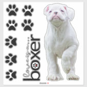 White Boxer Puppy en Dog Paw Stickers (Vel)
