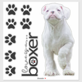 White Boxer Puppy en Dog Paw Stickers