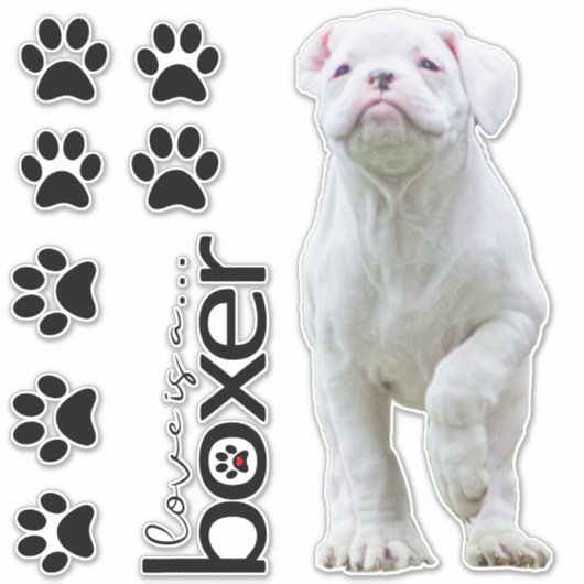 White Boxer Puppy en Dog Paw Stickers (Voorkant)