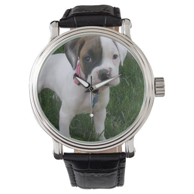 White Boxer Puppy Horloge (Voorkant)