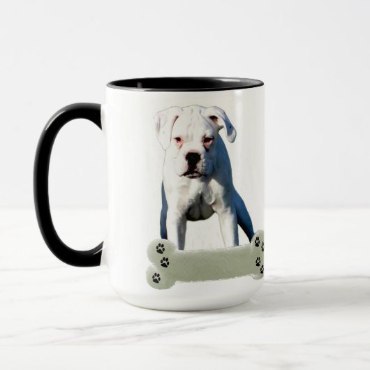 White boxer Puppy Love Paw Add Custom Name Mok (Links)