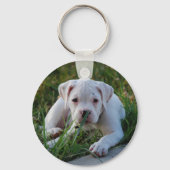White Boxer Puppy Sleutelhanger (Voorkant)