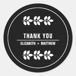 White Branches Black Wedding Bedankt Ronde Sticker