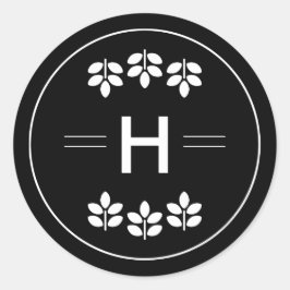 White Branches Monogram Black Wedding Ronde Sticker