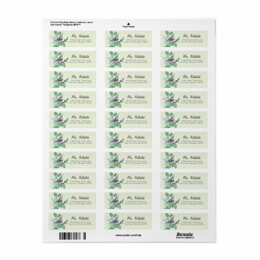 White Breastch Bird Art Return Label (Full Sheet)