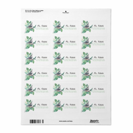 White Breastch Bird Art Return Label (Full Sheet)