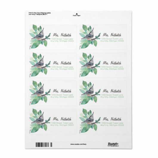 White Breastch Bird Art Return Label (Full Sheet)