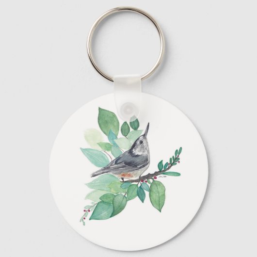 White Breasted Nuthatch Bird Art Sleutelhanger (Voorkant)