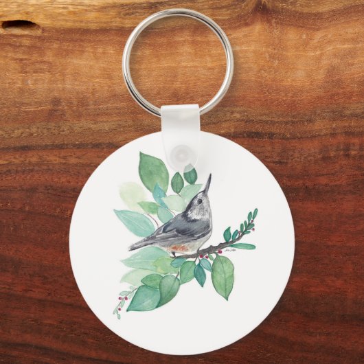 White Breasted Nuthatch Bird Art Sleutelhanger (Voorkant)