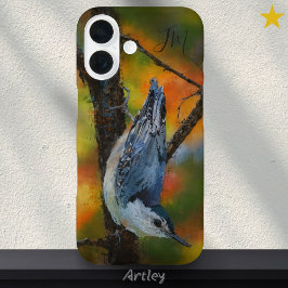 White Breasted Nuthatch Bird Painting Aangepaste n iPhone 16 Hoesje
