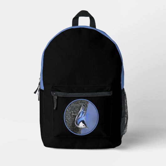 White-Breasted Nuthatch schilderende Originele Bir Bedrukte Rugzak (Voorkant)