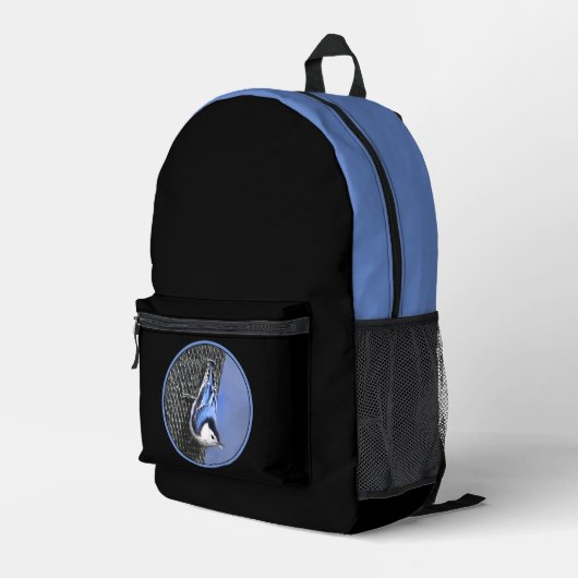 White-Breasted Nuthatch schilderende Originele Bir Bedrukte Rugzak (Achterkant Hoek Rechts)