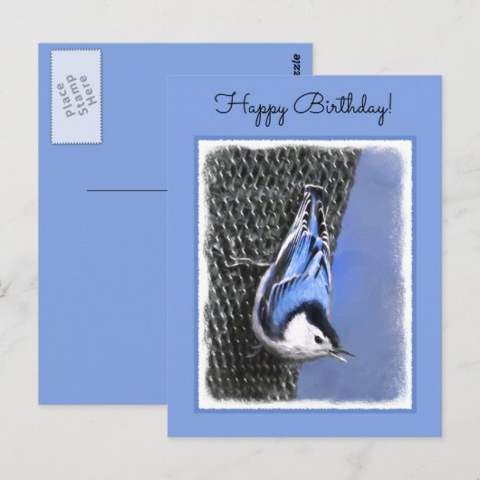 White-Breasted Nuthatch schilderende Originele Bir Briefkaart (Voorkant / Achterkant)