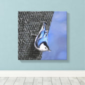 White-Breasted Nuthatch schilderende Originele Bir Canvas Afdruk (Insitu (Houten vloer))