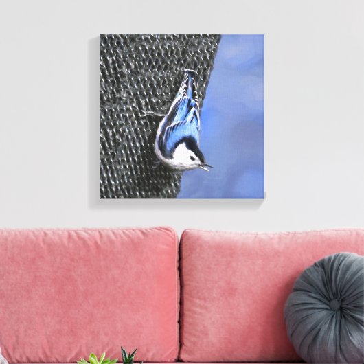 White-Breasted Nuthatch schilderende Originele Bir Canvas Afdruk (Insitu (Woonkamer))