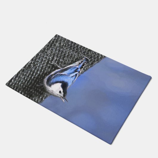 White-Breasted Nuthatch schilderende Originele Bir Deurmat (Schuin)