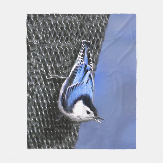 White-Breasted Nuthatch schilderende Originele Bir Fleece Deken (Voorkant)