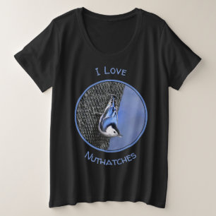 White-Breasted Nuthatch schilderende Originele Bir Grote Maat T-shirt