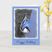 White-Breasted Nuthatch schilderende Originele Bir Kaart (Gele Bloem)