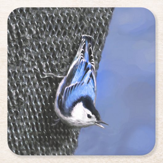 White-Breasted Nuthatch schilderende Originele Bir Kartonnen Onderzetters (Voorkant)