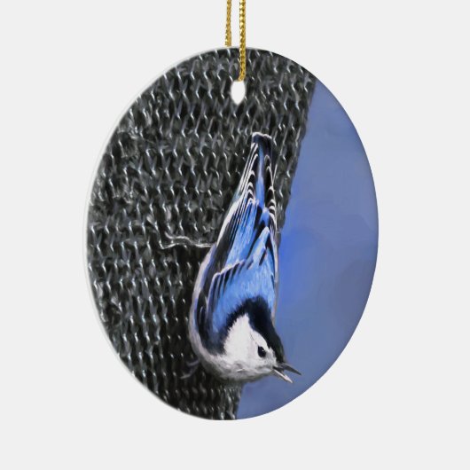 White-Breasted Nuthatch schilderende Originele Bir Keramisch Ornament (Rechts)