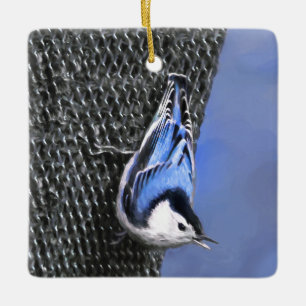 White-Breasted Nuthatch schilderende Originele Bir Keramisch Ornament