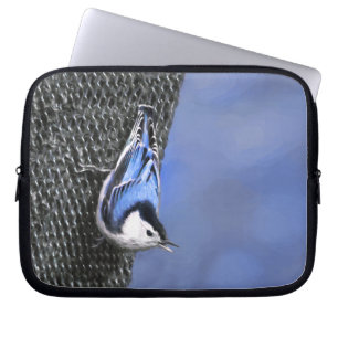White-Breasted Nuthatch schilderende Originele Bir Laptop Sleeve