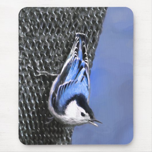 White-Breasted Nuthatch schilderende Originele Bir Muismat (Voorkant)