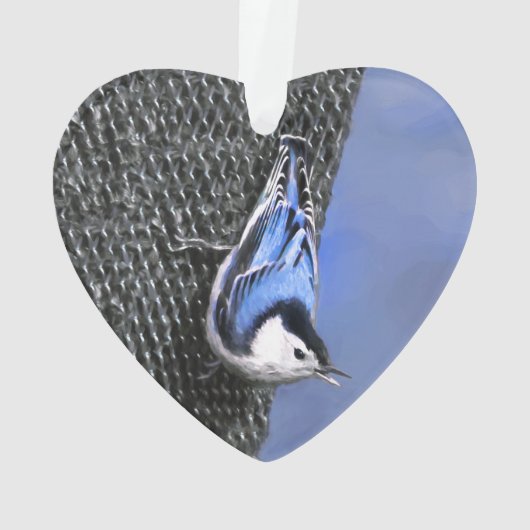 White-Breasted Nuthatch schilderende Originele Bir Ornament (achterkant)