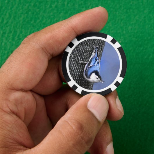 White-Breasted Nuthatch schilderende Originele Bir Poker Chips (Hand)