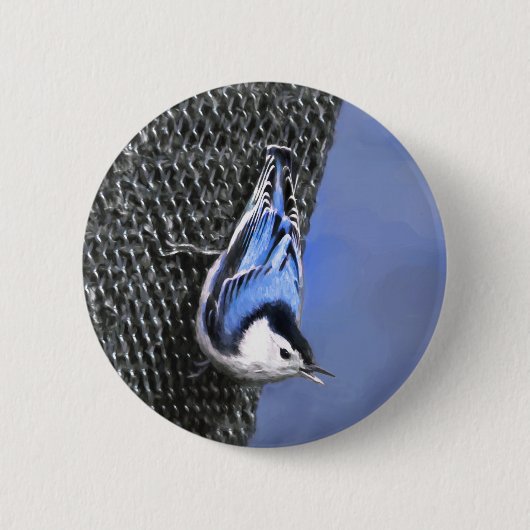 White-Breasted Nuthatch schilderende Originele Bir Ronde Button 5,7 Cm (Voorkant)