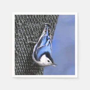 White-Breasted Nuthatch schilderende Originele Bir Servet