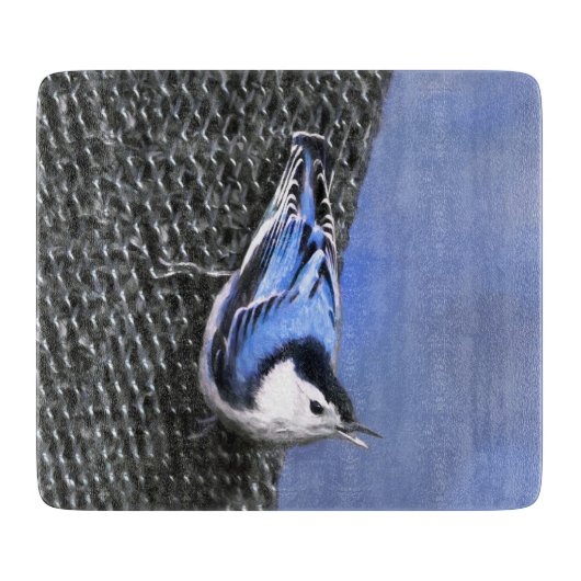 White-Breasted Nuthatch schilderende Originele Bir Snijplank (Voorkant)