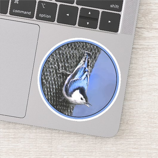 White-Breasted Nuthatch schilderende Originele Bir Sticker (Detail)