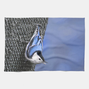 White-Breasted Nuthatch schilderende Originele Bir Theedoek