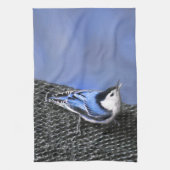 White-Breasted Nuthatch schilderende Originele Bir Theedoek (Verticaal)
