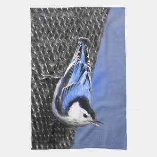 White-Breasted Nuthatch schilderende Originele Bir Theedoek