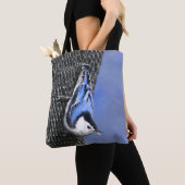 White-Breasted Nuthatch schilderende Originele Bir Tote Bag (Dichtbij)