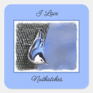 White-Breasted Nuthatch schilderende Originele Bir Vierkante Sticker