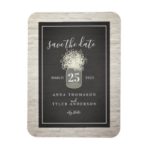 White Brick Baby's Breath Bruiloft Save The Date Magneet