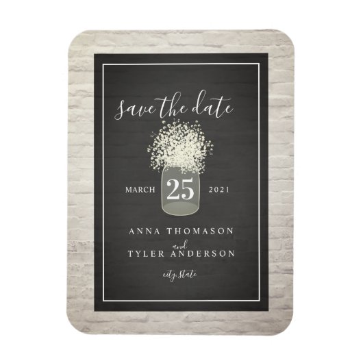 White Brick Baby's Breath Bruiloft Save The Date Magneet (Verticaal)